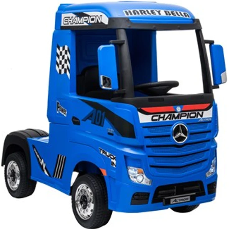 Mercedes Actros Truck Blau, Elektrofahrzeug für Kinder mit 4-Rad-Antrieb, 4x12V Motoren, 2x Li-Ion Akkus, Fernbedienung, Licht und Sound