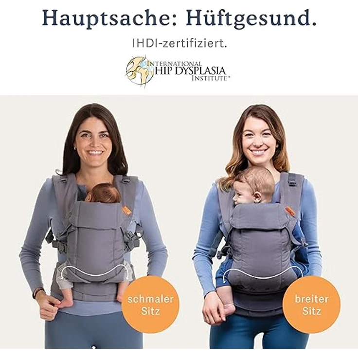 Beco Gemini Babytrage Neugeborene ab Geburt bis Kleinkind - 4 Tragepositionen Baby Trage aus 100 % Baumwolle - Babytrage ab Geburt, Ergonomischer Baby Carrier mit verstellbarem Sitz, 3,2-16 kg (Grau) – Bild 7