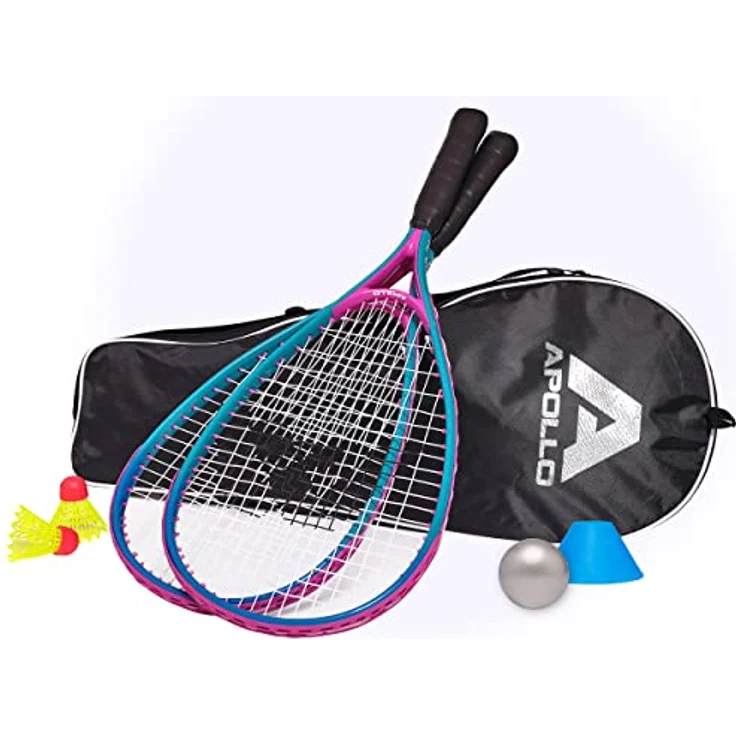 Apollo Speed Badminton Set | Badminton Schläger in versch. Farben | Federball Set | Squash Schläger Set | Badminton Tasche und Badmintonschläger | Federball Schläger | Federball Set Kinder – Bild 1