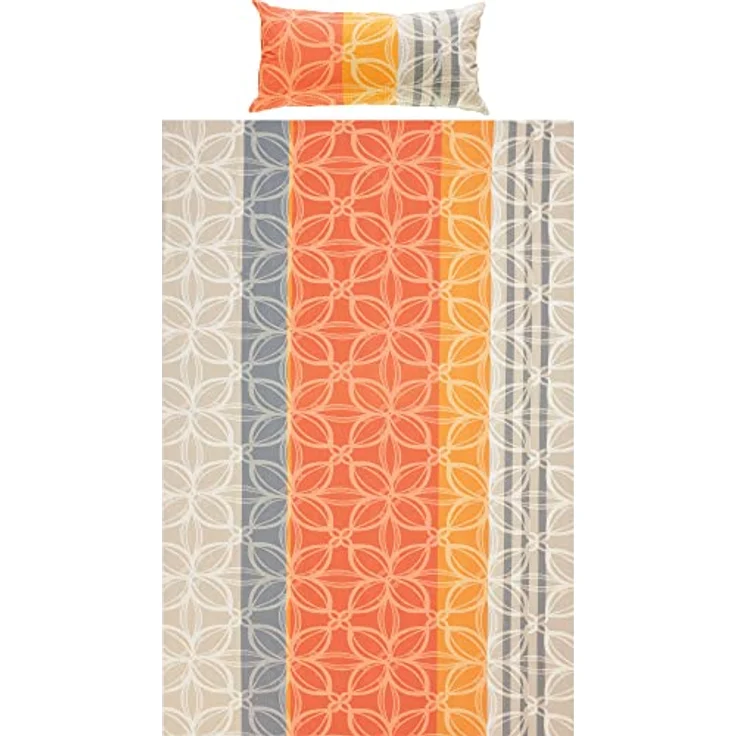 Erwin Müller Bettwäsche, Bettgarnitur Seersucker 100% Baumwolle orange-grau-gelb Größe 135x200 cm (40x80 cm) - bügelfrei, mit praktischem Reißverschluss, temperaturausgleichend (weitere Farben, Größen – Bild 2