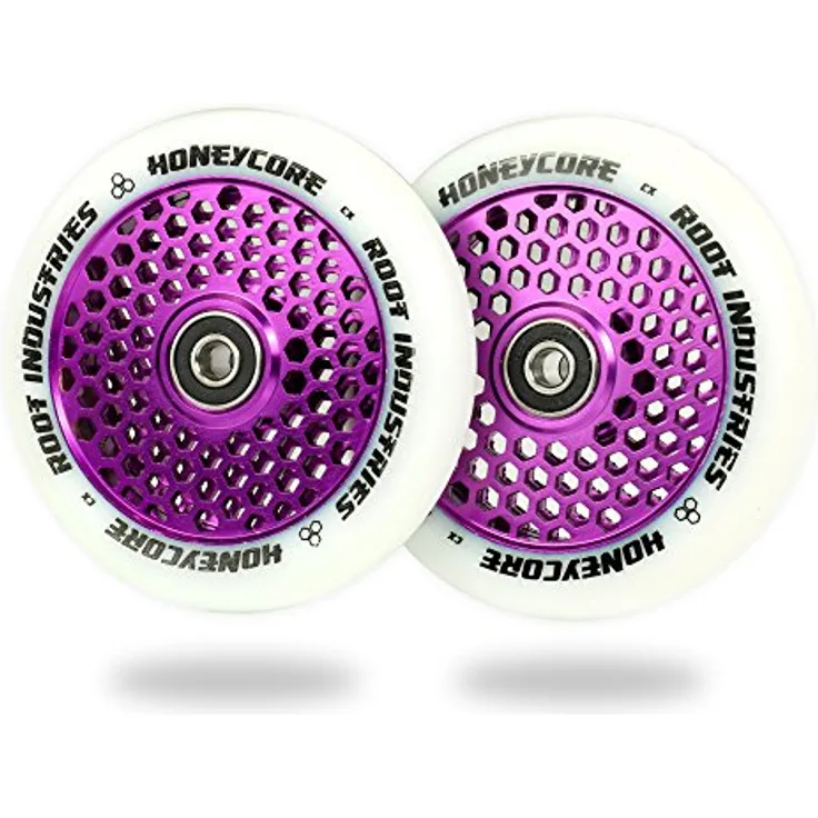 Root Industries Stuntscooter, 2x Honeycore Stunt-Scooter Rollen 110mm, lila/PU weiß, leichtes Aluminium 6061, ABEC 11 Kugellager