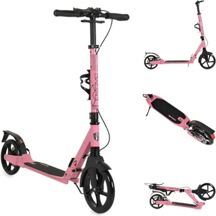 Byox Kinderroller Enigma, klappbar mit PU-Rädern, Handbremse und Getränkehalter, rosa