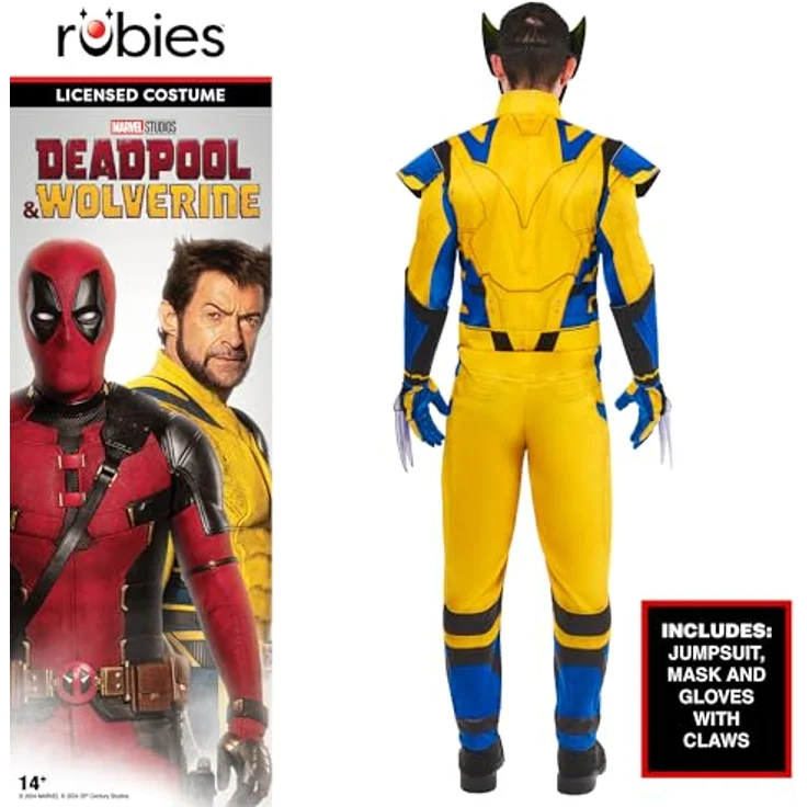 Rubie's 1001390M Deadpool Wolverine Kostüm für Erwachsene, Mehrfarbig, M, Jumpsuit mit Maske und Krallenhandschuhen – Bild 2