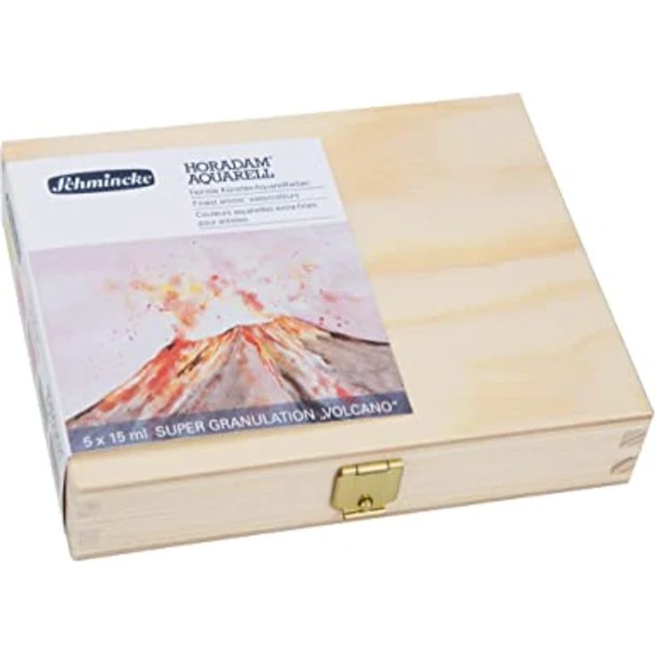 Schmincke HORADAM® AQUARELL Super Granulation Set Vulkan, 5 x 15 ml Tuben mit sehr stark granulierenden Farbtönen in Holzkasten – Bild 1