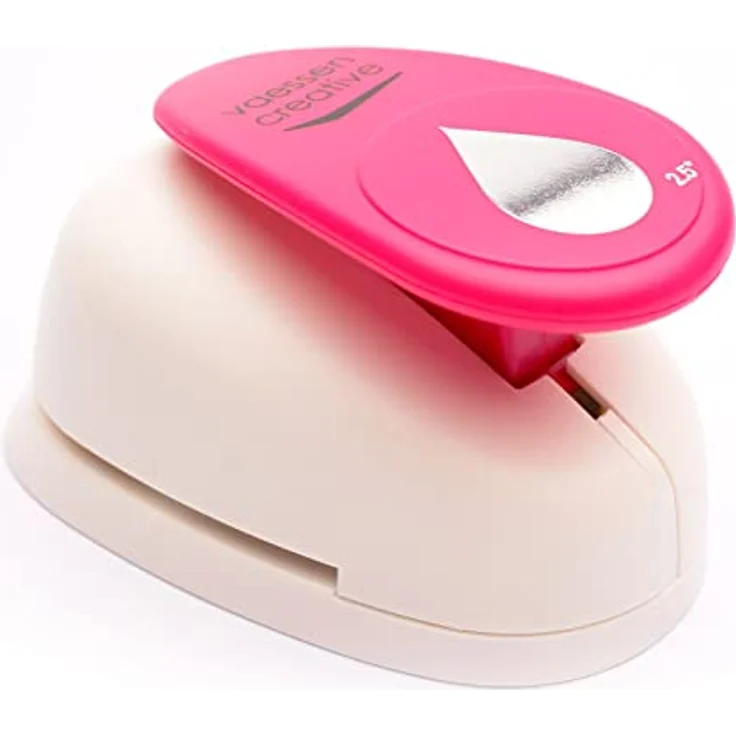 Vaessen Creative Motivstanzer Tropfen, 4.2 x 6.4 cm, für Bastel-, Ton-, und Scrapbookpapier, Weiß/Rosa – Bild 2