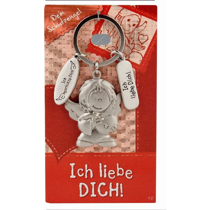 Depesche Schlüsselanhänger Schutzengel Engel mit Spruch "Ich beschütze Dich" Ich liebe Dich, Metall, ca. 4 x 3 cm, blau