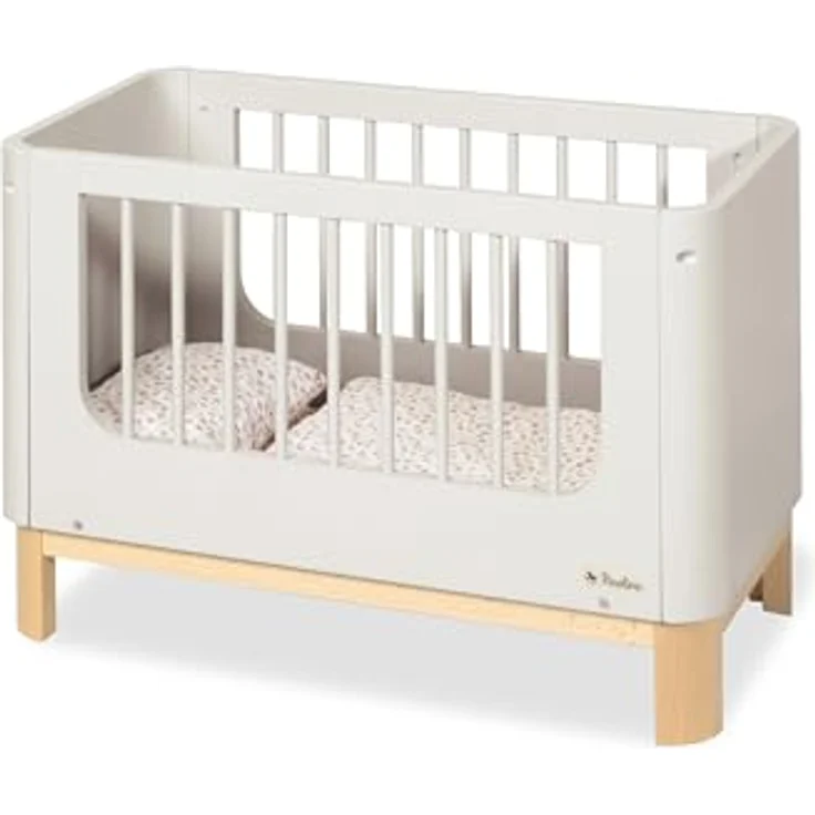 Pinolino Puppenbett Malea, 4-tlg. inkl. 3-tlg. Bettzeug Blümchen, Rosa - Weiß, stabil und kindgerecht – Bild 1