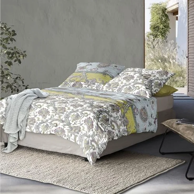 Irisette Bettwäsche Soft-Seersucker, gelb, 135x200 cm (80x80 cm), bügelfrei, 100% Baumwolle, Kissenbezug in Wendeoptik, Paisley Design – Bild 3