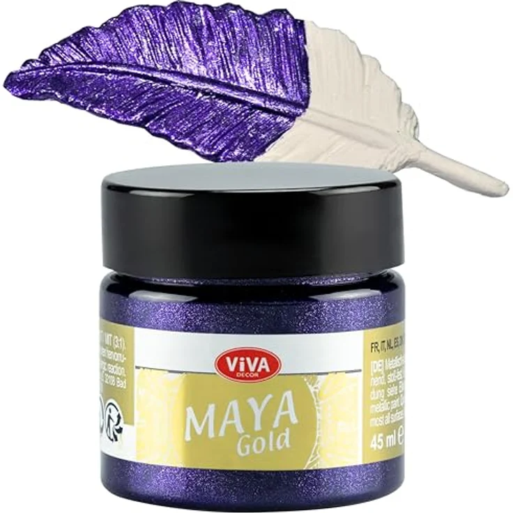 Viva Decor Maya Gold 45ml (Violett), Metallic-Acrylfarbe für Holz, Glas und Porzellan, stoßfest, wischfest und wetterfest für glänzende Metallic-Effekte – Bild 1