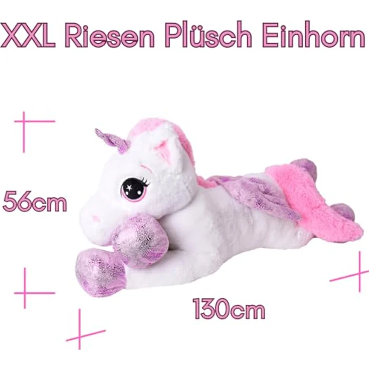 TE-Trend XXL Einhorn Kuscheltier 130cm weiß - Regenbogen Schweif und Glitzerhorn – Bild 5