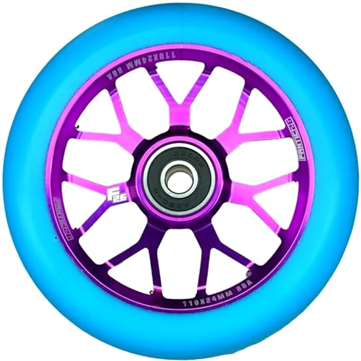 Fantic26 Spy7 Stunt-Scooter Rolle 110mm Abec11 Purple / Pu Türkis, Aluminium 6061-T6, ABEC-11 Kugellager, 88A Härte – Bild 7