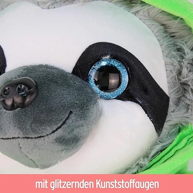 BEMIRO Faultier Kuscheltier mit Kapuze - grün Relax - ca. 70 cm, Faultier Kuscheltier mit Pulli, Kletthände zum anhängen, Plüschtier Faultier mit Hoodie – Bild 5