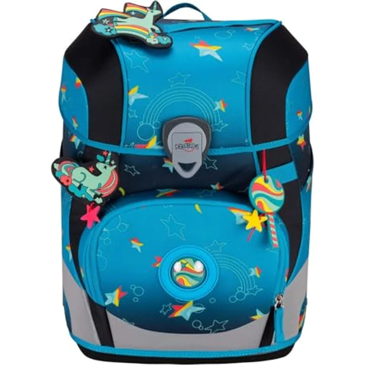 DerDieDas® Schulranzen ErgoFlex Tiny LED Set Rainbow Star, stabil und ergonomisch mit Wechselbuttons und befülltem Schüleretui – Bild 2