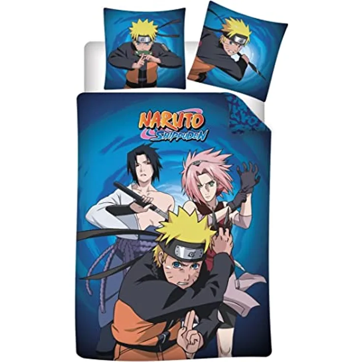 Aymax Naruto Kinder Bettwäsche Set Bettbezug 140 x 200 cm + Kissenbezug 63x63 cm – Anime-Motiv, für Kinderbett geeignet