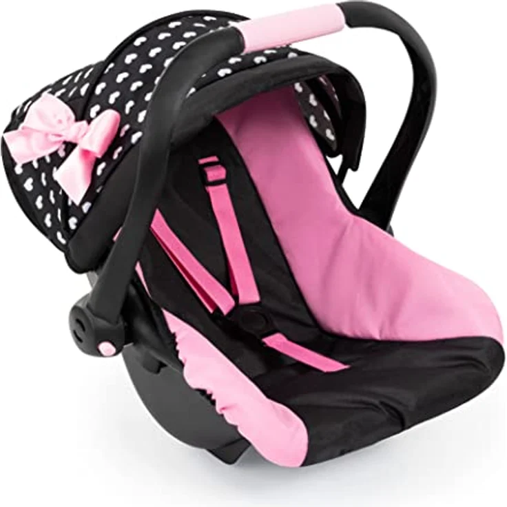 Bayer Design 67960AA Puppenautositz mit Dach, verstellbarem Griff, Puppenzubehör, rosa, schwarz, Herzen – Bild 1