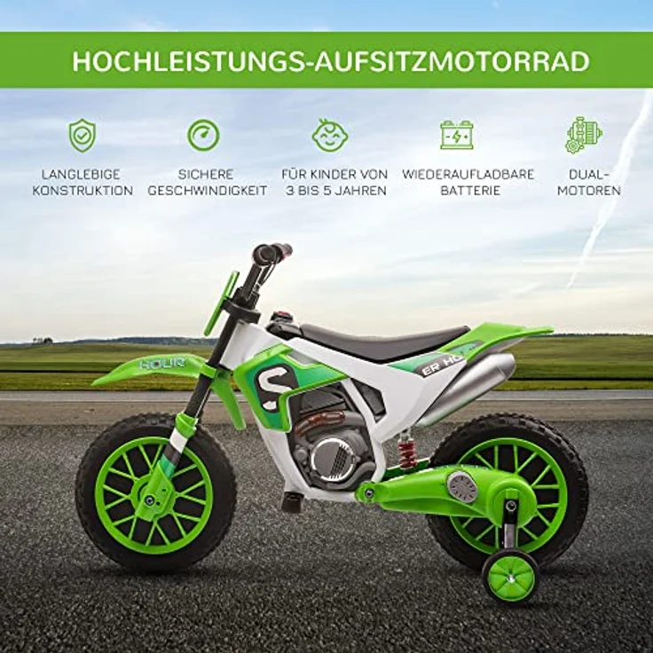 HOMCOM Elektro-Kindermotorrad Elektrofahrzeug für Kinder ab 3 Jahre, 30 kg Belastbarkeit, inkl. Akku und Ladegerät, grün & weiß - Preisvergleich – Bild 3