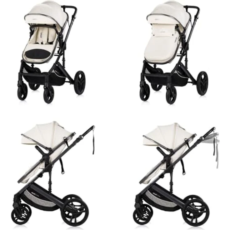 Chipolino Kinderwagen 2 in 1 Amore, geeignet ab Geburt, mit Getränkehalter, Wickeltasche und Fußabdeckung, beige-schwarz – Bild 4