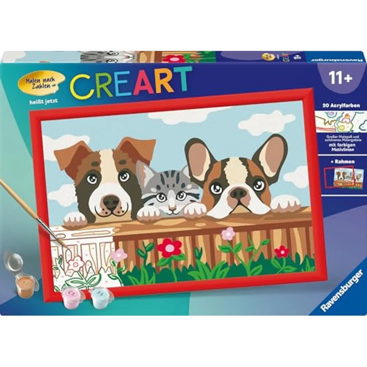Ravensburger Malen nach Zahlen CreArt, Hunde und Katze, mit 20 Acrylfarben, Made in Europe – Bild 2