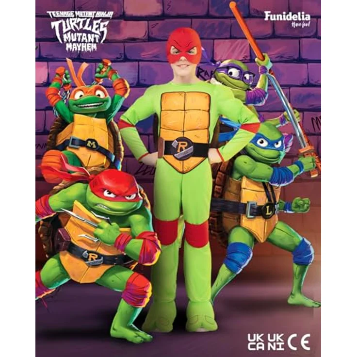 Funidelia Offizielles Raphael Teenage Mutant Ninja Turtles Kostüm für Kinder, grüner Overall mit Maske und Panzer, Größe 5-6 Jahre, für Karneval, Halloween und Partys – Bild 4