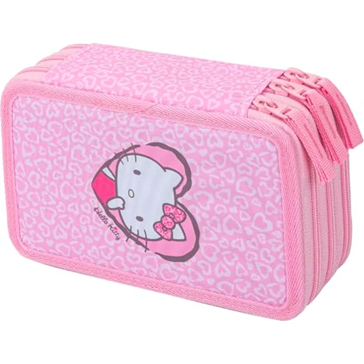 Baagl 3 Fach Federmäppchen - Hello Kitty Sweet Leopard, 20x13x9 cm, elastische Gummischlaufen, YKK-Reißverschluss, robust und alltagstauglich – Bild 1