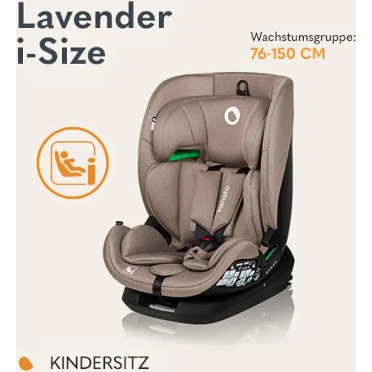 lionelo Autokindersitz LAVENDER I-SIZE, i-Size/9-36kg/ISOFIX/Breiter Einstellbereich, blau – Bild 3