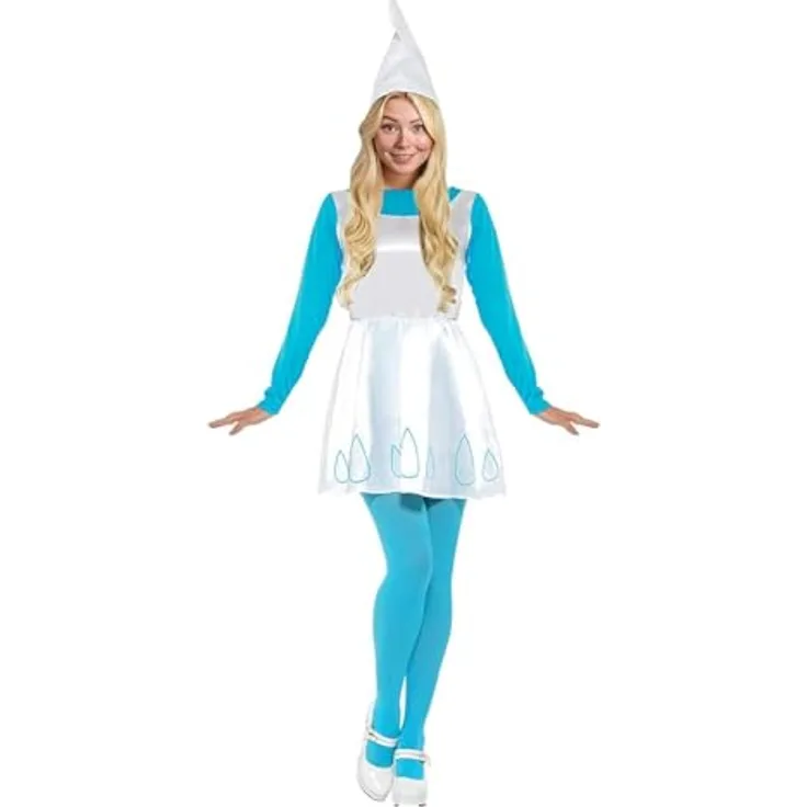 Funidelia Offizielles Schlumpfine Kostüm für Damen, Größe L, mit Schwanz, Strümpfen und Mütze, lustige The Smurfs Verkleidung in Blau, perfekt für Karneval und Halloween