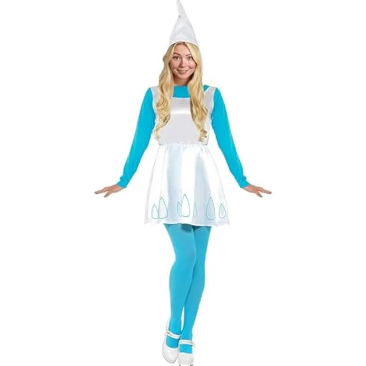Funidelia Offizielles Schlumpfine Kostüm für Damen, Größe L, mit Schwanz, Strümpfen und Mütze, lustige The Smurfs Verkleidung in Blau, perfekt für Karneval und Halloween – Bild 1