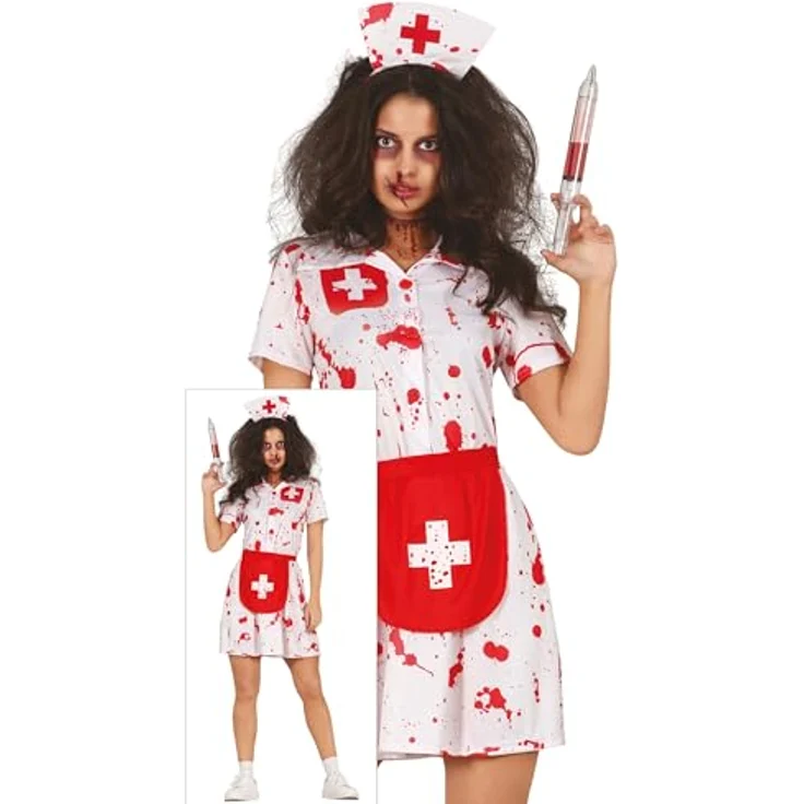 FIESTAS GUIRCA Zombie Krankenschwester Kostüm, Weiße Blutige Krankenschwester Uniform für Erwachsene Damen, Größe 36-38 M – Bild 1