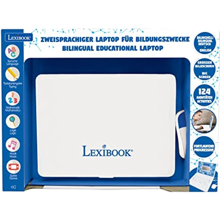 LEXIBOOK JC598i3 - Zweisprachiger Lernlaptop mit 124 Aktivitäten zum Lernen, Spielen und Musizieren, blau/weiß (Zweisprachig Deutsch und Englisch) – Bild 4