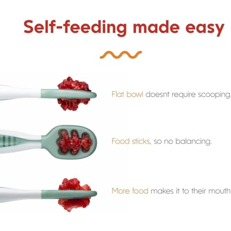 NumNum Lernlöffel für Baby 2er-Baby-Set, Silikon-Löffel, Phase 1 + 2 beste Baby-Löffel empfohlen von BLW-Experten (Baby Led Weaning) Blau/Orange baby spoon – Bild 5