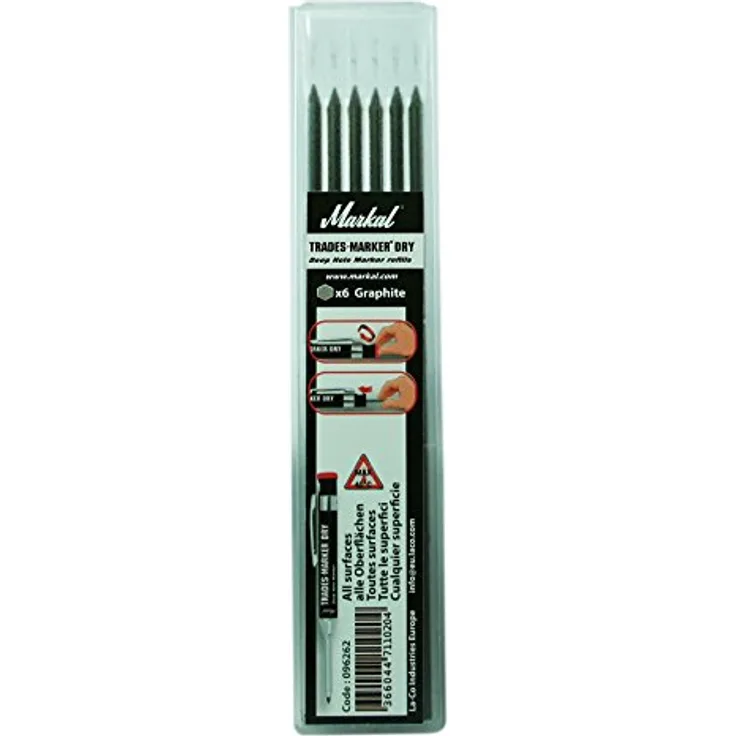 Markal 96262 Trades-Marker Dry Markierstifte, Set mit 6 Minen, graphit
