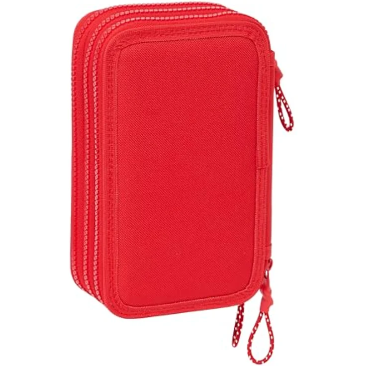 Safta Federmäppchen Atletico de Madrid, dreifach Federmäppchen mit 36 Teilen, inkl. Radiergummi, Bleistift, 16 Holzfarbstiften und 14 farbigen Markern, 12,5x5,5x19,5cm – Bild 2