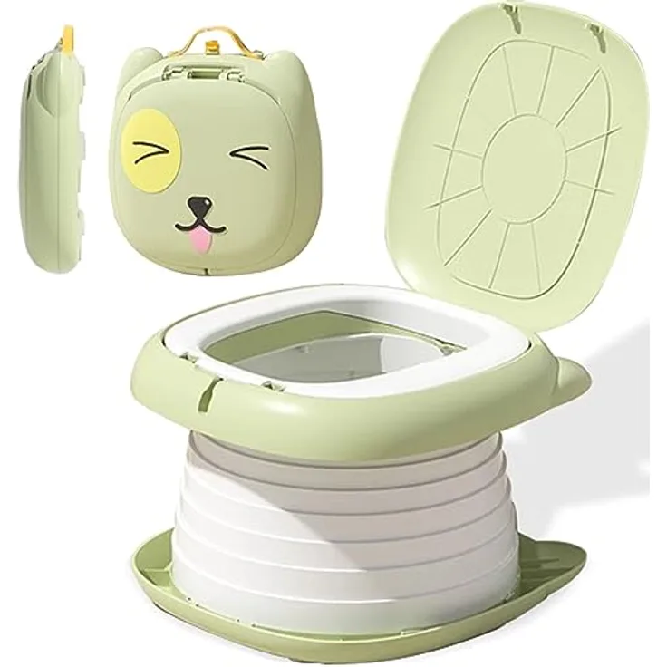 XINYUDAILY Klapptoilette für Kinder, Tragbares Reise-Klapptöpfchen mit Einweg-Ersatztaschen, grün, bis 50 kg Tragfähigkeit