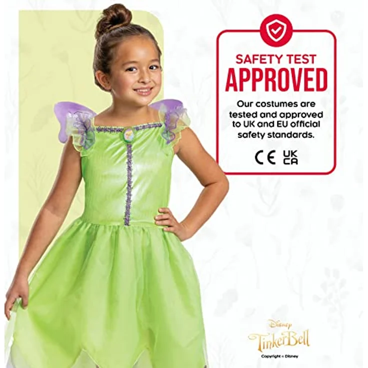 Disney Official Classic Tinkerbell Costume Kids includes Tinkerbell Wings, Tinkerbell Fancy Dress Up Outfit, Green Fairy Costume for Girls, Costumes for Girls XS – Bild 5