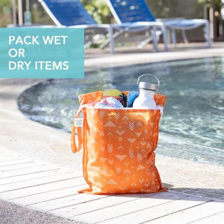 Bumkins Wetbag Grounded, wasserdichte, wiederverwendbare Nasstasche in Orange Boho, ideal für Stoffwindeln und Reise-Organizer – Bild 3