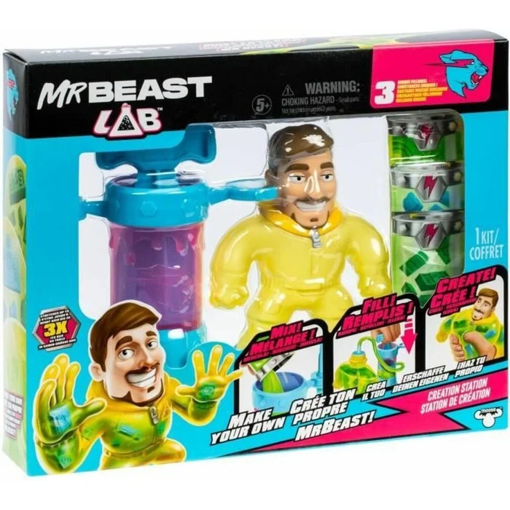 Moose Toys MrBeast Lab Creation Studio, Sammelfigur mit dehnbarem Klon und Creation Station, mehrfarbig, Kunststoff, ab 5 Jahren