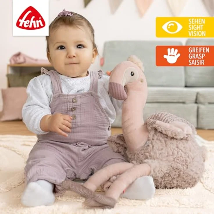 Fehn Kuscheltier Flamingo XL, Spielgefährte und Beschützer, 56 cm, Plüsch, maschinenwaschbar bei 30°C, für Babys ab 0+ Monaten – Bild 2