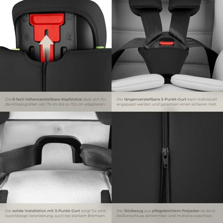 tectake Autokindersitz Sophie, i-Size mit 5-Punkt-Gurt, für 9-36 kg, höhenverstellbare Kopfstütze, ab 15 Monate, optimaler Komfort, schwarz – Bild 5