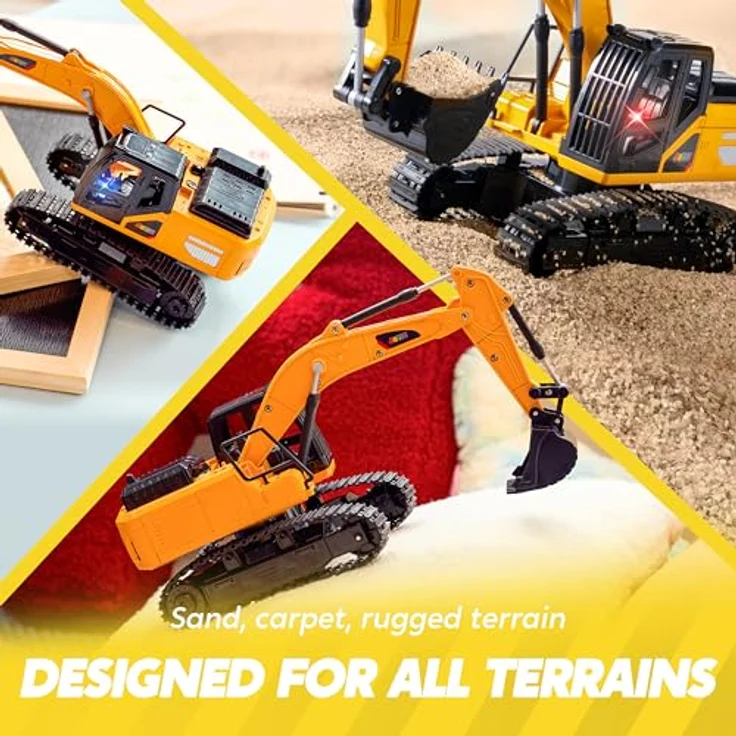 JOYIN RC-Bagger, Ferngesteuertes Bagger Spielzeug mit 2,4 GHz Fernbedienung, LED-Leuchten und 2 Akkus für Kinder ab 3 Jahren – Bild 3