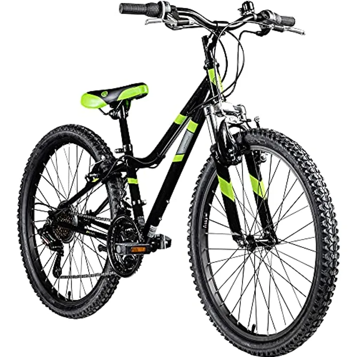 Galano GA20 Mountainbike 24 Zoll Jugendfahrrad ab 8 Jahre, 21 Gänge, schwarz/grün