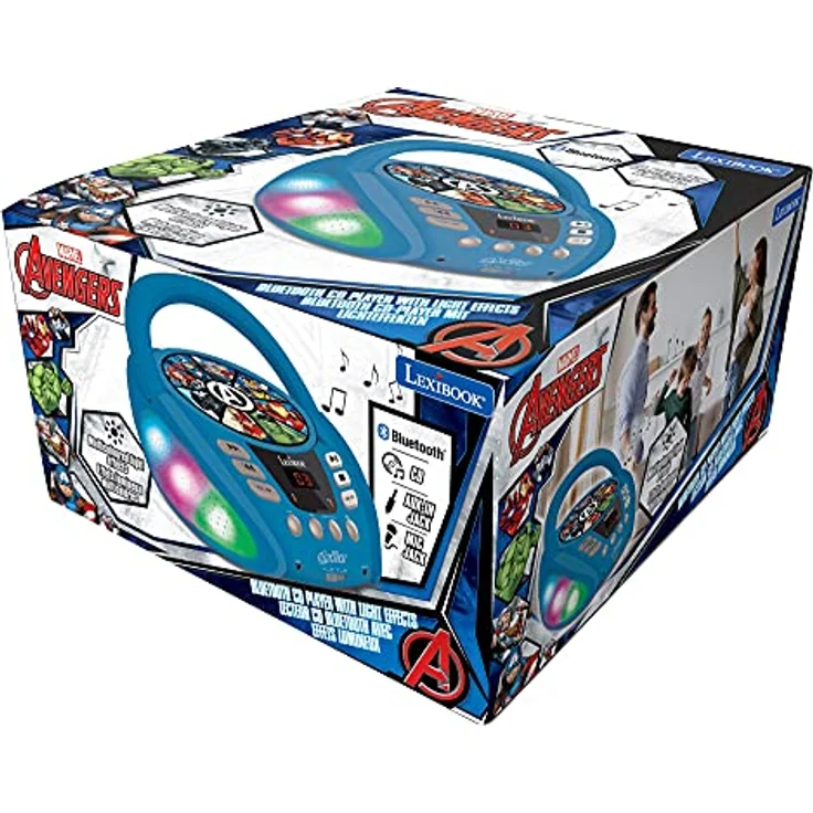 Lexibook RCD109AV Marvel Avengers-Bluetooth-CD-Player für Kinder-Tragbar, Lichteffekte, Mikrofonbuchse, Aux-In, Akku oder Netz, Mädchen, Jungen, Blau/Grau – Bild 6
