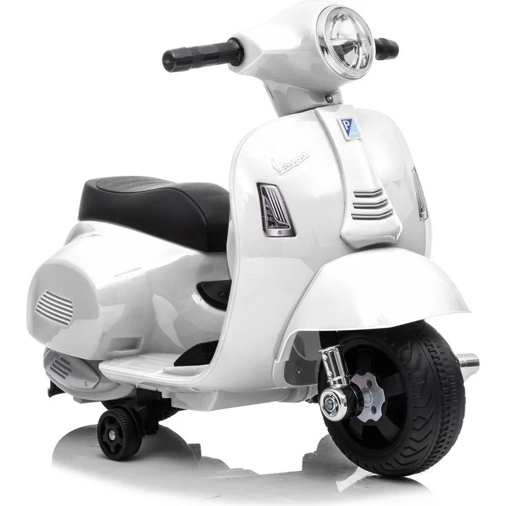 Lemodo Vespa Kinder Elektrofahrzeug, Elektro Motorrad für Kinder ab 18 Monate, weiß, mit Sicherheitsstützrädern und realistischer Funktionalität