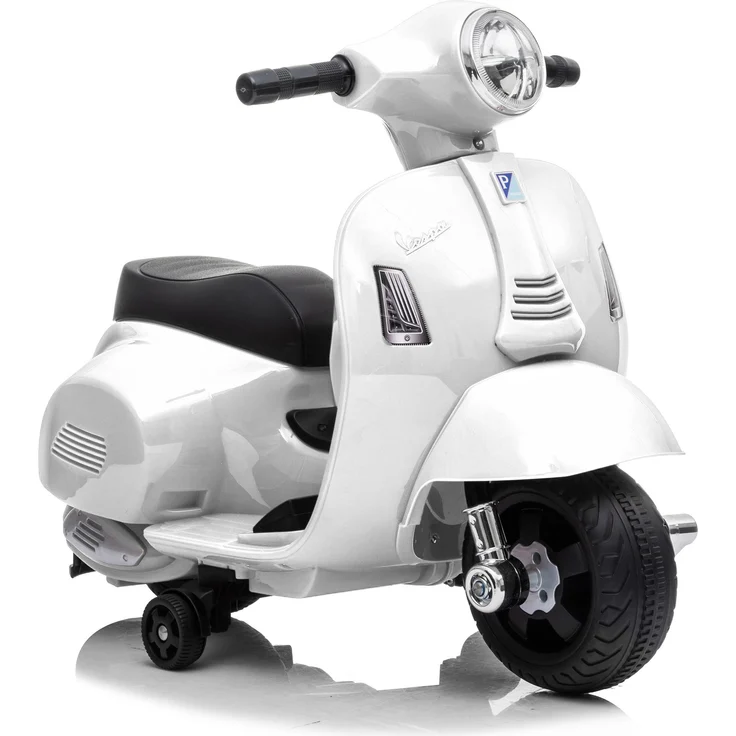 Lemodo Vespa Kinder Elektrofahrzeug, Elektro Motorrad für Kinder ab 18 Monate, weiß, mit Sicherheitsstützrädern und realistischer Funktionalität