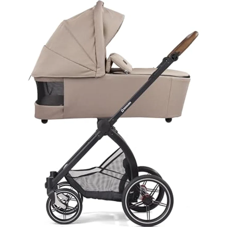 Gesslein Kombikinderwagen FX4 Swing Set, Braun, metall, 55x130x100 cm, EN 1888, UV 50+, Oeko-Tex® Standard 100, Feststellbremse, abklappbare Fußstütze, Federung, kugelgelagerte Räder, abnehmbare Verdeckung, 5-Punkte-Gurt, für Babyschale geeignet, Griff in Lederoptik – Bild 6