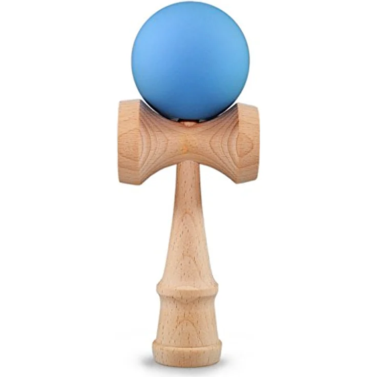 Ganzoo Kendama, Japanisches Geschicklichkeitsgerät aus Buchenholz, hellblau, mit Kugel, Nylon-Schnur, 3 Fangteller und Spike, 16 cm hoch, für Tricktraining, 144 g – Bild 1