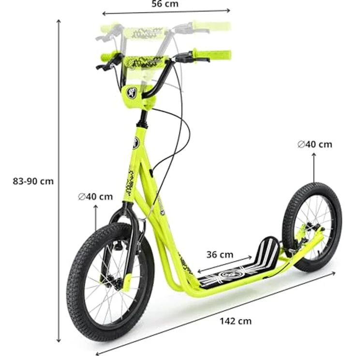 HyperMotion RUNKIE City Scooter, 16 Zoll mit Luftreifen, höhenverstellbarem Lenker und V-Brake, bis 100 kg Belastung – Bild 16