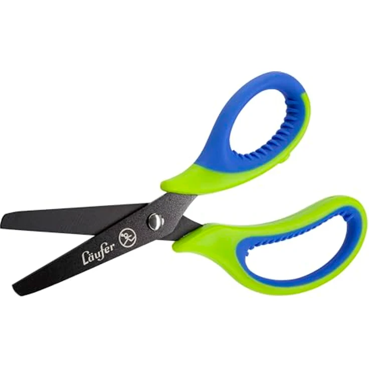 Läufer 87221 Ergonomische Bastelschere für Kinder, grün/blau, runde Spitze, 13 cm, Titanbeschichtung, für Rechtshänder – Bild 1