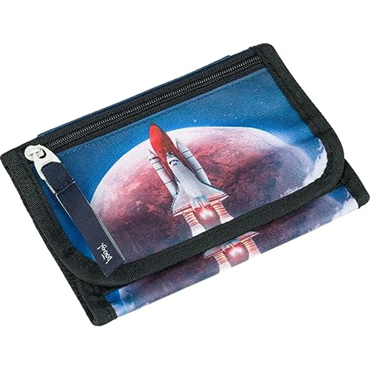 Baagl Brustbeutel Kinder Geldbörse für Jungen - Space Shuttle, strapazierfähiges Polyester, inkl. Kordel, Münzfach mit Reißverschluss, 14,5 x 8,5 cm – Bild 1