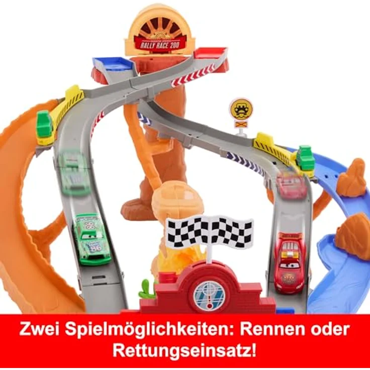 Mattel Disney Pixar Cars Rennstrecke Spielset mit Lightning McQueen und Chick Hicks, inklusive Boxencrew-Figuren – Bild 3