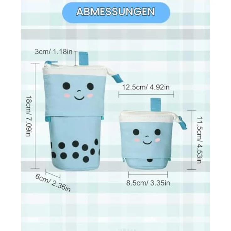 Xespis Teleskopisches Federmäppchen mit Reißverschluss, Multifunktionales Standmäppchen in Blau, Hochwertiges Canvas-Material – Bild 2